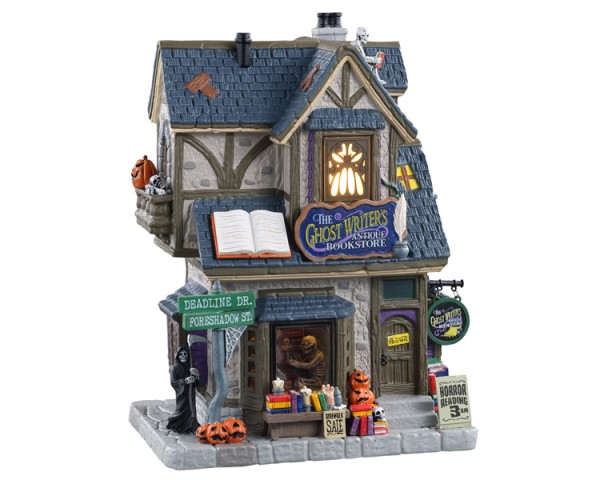 Lemax Spooky Town 15729 - THE GHOST WRITER''S ANTIQUE BOOKSTORE, B/O LED